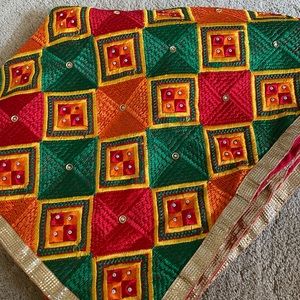 Green orange Phulkari, Punjabi Ethnic, Dupatta